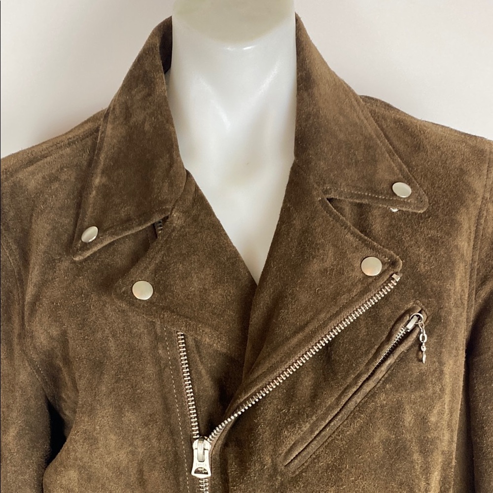 Buck Mason Brown Suede Leather Moto Jacket Size Small - Picture 2 of 10